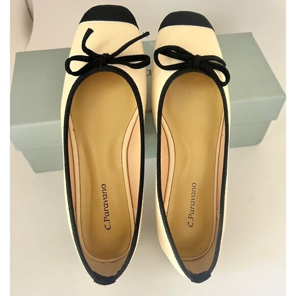 C Paravano Beige Black Flats Leather Ballerina flats Size 6.5 - Picture 6 of 15